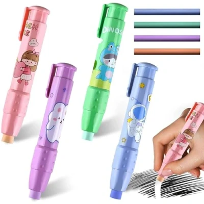 Imagen de 4 Goma Borrar Boligrafo Pen Shell,Goma de Novedosa con Forma Bolígrafo, Retráctil, para Niños Estudiantes, Dibujar, Escribir