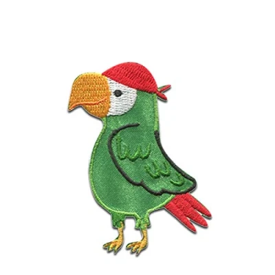 Imagen de Pájaro Del Loro Piratas Animales Parches Termoadhesivos Bordados Aplique Para Ropa, Tamaño: 5 x 6,1 cm