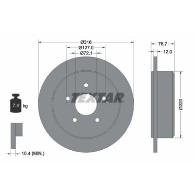 Imagen de TEXTAR 92227700 Disco de freno 316 12 05/05 127 macizo sin perno sujeción rueda, buje rueda JEEP: WRANGLER 3