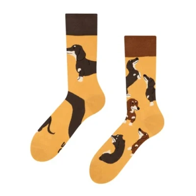 Imagen de Dedoles Calcetines Unisex Hombre Mujer y Niños Algodón muchos diseños divertidos diferente izquierda derecha, color: Amarillo, diseño: Perros salchicha, tamaño: 35 38