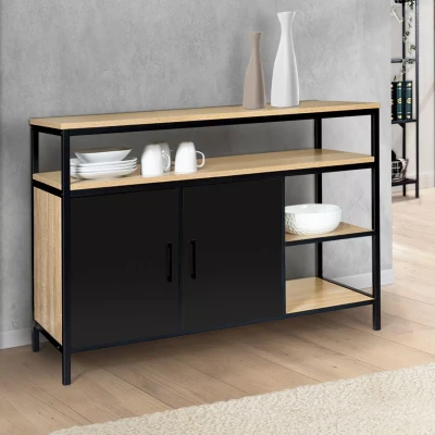 Imagen de IDMarket Boston Design Industrial Aparador bajo 2 puertas negras (100 cm)