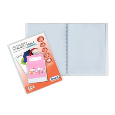 Imagen de FAVORIT Libreta expositora con sobres fijos y bolsillo frontal personalizable para hojas, 30 sobres, 22 x cm, transparente