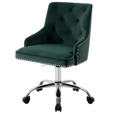 Imagen de Sepnine Silla de Oficina Terciopelo para el hogar, Escritorio computadora, giratoria, Ajustable, con Brazos, Ribete Cabeza Clavo Dormitorio