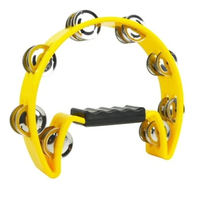 Imagen de A Star Pandereta de media luna doble corte cascabel con mango agarre ergonómico, cantantes, bandas, músicos, clases música, color amarillo
