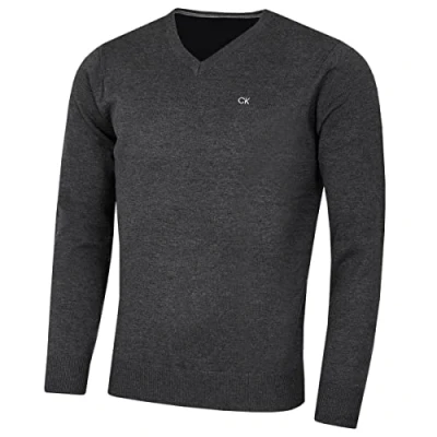 Imagen de Calvin Klein Hombre con Cuello en v algodón suéter Charcoal Marl XXL