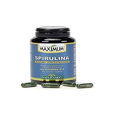Imagen de Naturando Maximum Espirulina Complemento Alimenticio para Veganos a base de Algas Espirulinas y Vitamina B12 100 cápsulas