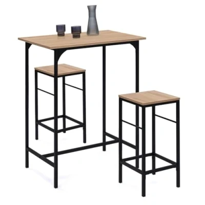 Imagen de Mesa alta de bar y 2 taburetes 80 cm estilo industrial
