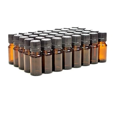 Imagen de Pack de 40 botellas con tapones negros y cuentagotas Cristal ámbar 10 ml