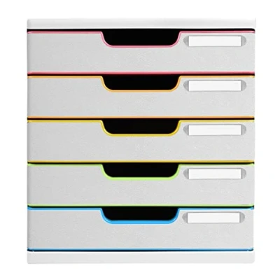 Imagen de EXACOMPTA Ref. 301913D MODULO A4 Cajonera 5 cajones cerrados para documentos Dimensiones exteriores: 35 x 28,8 32 cm Blanco/Arlequin/Blanco