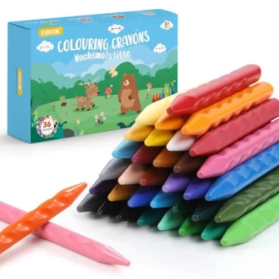 Imagen de ECHOCUBE ceras de Colores para Bebés, 36 Crayones Niños No Tóxicos Lavables Graffiti y Coloreado, Cera Triángulo, Juego años Mayores 3