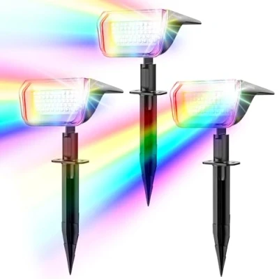 Imagen de Linkind Luces Solares Exterior Jardin,RGB Multicolor 10 Modos, Focos con el modo de invierno, 800LM,Impermeable IP67 Lámparas para Jardín, Patio, Calzada, Piscina, 3 Piezas