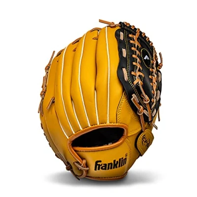 Imagen de Franklin Sports Field Master Manopla de béisbol y sóftbol Guante para Adultos jóvenes Lanzamiento a Mano derecha 12 Pulgadas Hombre + Mujer Infield Outfield Tiro 12, Unisex, Canela