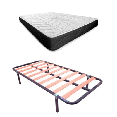 Imagen de Somnia Descanso Cama Completa con Colchón Bombay Reversible + Somier de Láminas Basic 4 Patas Abrazadera, 90 x 190