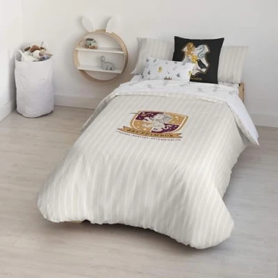 Imagen de BELUM Funda nórdica Harry Potter, con Botones 100% algodón Modelo Gryffindor Sweet Beig para Cama de 90 (155x220 cm.)