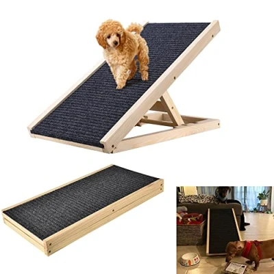 Imagen de Efan Rampa de madera maciza 70 x 35 cm para mascotas, escalera portátil altura ajustable, superficie antideslizante, coche, furgoneta, 2 unidades separadas