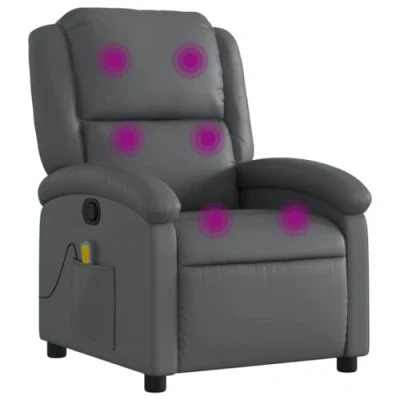 Imagen de vidaXL Sillón de Masaje Reclinable, Silla con Respaldo Reposabrazos, TV Relax Descanso, Asiento para Salón Hogar, Cuero Sintético Gris
