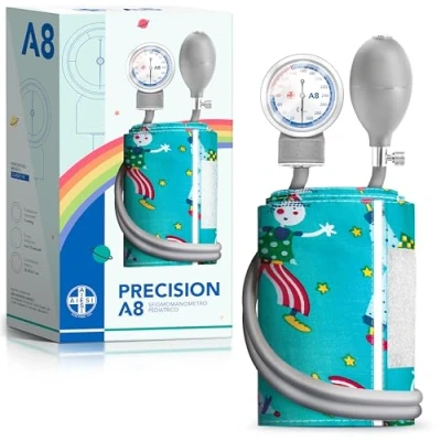 Imagen de AIESI® Esfigmomanometro Manual Pediatrico Profesional Aneroide Tensiómetro clásico con brazalete de colores para ninos PRECISION A8, Garantía 24 meses