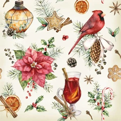 Imagen de 20 servilletas de Navidad con aspecto vintage, invierno, decoración mesa, 33 x cm