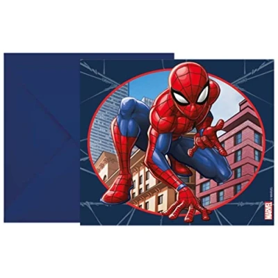 Imagen de Procos Spiderman Folat 93951P Invitaciones FSC Spider Man 6 piezas, dibujo animado, Multicolor
