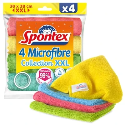 Imagen de Spontex Microfibra XXL 4 Microfibras Multiusos 38 x 36 cm Eficaz Solo con Agua Elimina el 99% de Las bacterias