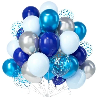 Imagen de Teselife Globos Azul Plata, 30Piezas Noche Marino Pastel Plata Metal Confeti Globo Latex Niño Hombres Cumpleaño Aniversario Compromiso Graduación Boda Despedida Soltera Tema Náutico Deco