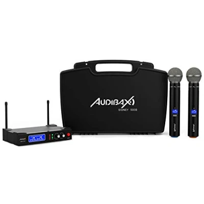 Imagen de Audibax Sidney 500 B Sistema de Micrófono Inalámbrico UHF Profesional Doble Mano Modulación Analógica Incluye Maleta Transporte Alcance 50 Metros