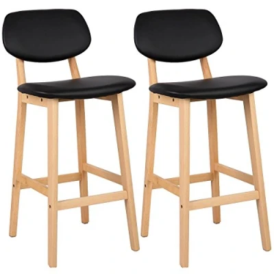 Imagen de WOLTU BH51sz 2 Juego de Taburetes Bar Bien Acolchado Asiento y Respaldo Cuero Artificial Silla Diseño Madera Negro