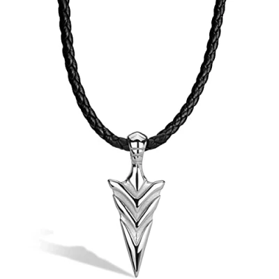 Imagen de SERASAR Collar de Cuero Flecha para Hombre, Muchacho, Plata Tribal Masculino 60cm, Joyas Hombres, Regalo Hijo