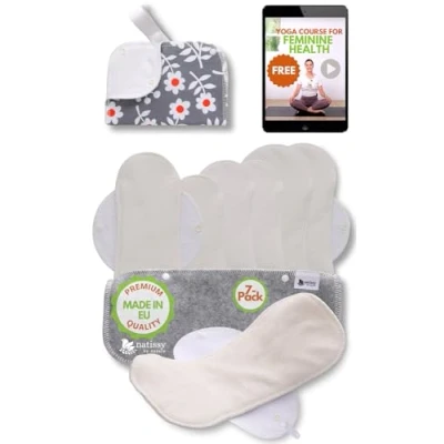 Imagen de Compresas Reutilizables Ecológicas de Bambú Puro; 7 Pack + Bolsa (tamaños S,M,L,XL) Tela Lavables HECHAS EN LA UE; Compresa Mujer Organico para menstruación, postparto, incontinencia