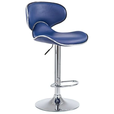 Imagen de CLP Taburete Alto Las Vegas V2 Tapizado En Simil Cuero I De Cocina Con Altura Regulable Silla Alta Moderna &amp; Reposapiés Color:, Color:azul, Color del marco:cromado
