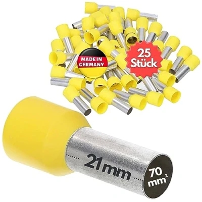 Imagen de Kalitec AE7021GE Terminales aislados (25 unidades, 70 mm², 21 mm de largo, color amarillo), fabricado en Alemania, calidad industrial