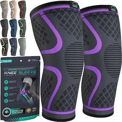 Imagen de MODVEL Paquete de 2 rodilleras compresión para hombres y mujeres, correr, ortopédicas el alivio rotura menisco, artritis malestar articular (XS)