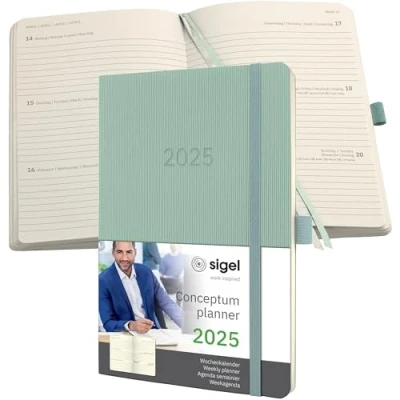 Imagen de SIGEL C2538 Conceptum Agenda semanal 2025, aprox. A5, verde, tapa blanda, dos páginas = una semana, 192