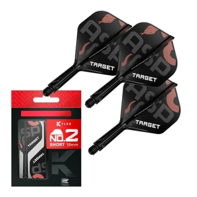 Imagen de Target Darts Nathan Aspinall K Flex Flights and Shaft System, No.2 (Corto, 19mm) Pack de 3 Kflex All In One Flights, Player Edition Accesorios para Dardos Potencia Dart