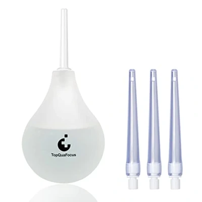 Imagen de TopQuaFocus Kit de bombilla enema 8 oz, 4 boquillas reemplazables para limpieza colon ducha anal hombre mujer (transparente)