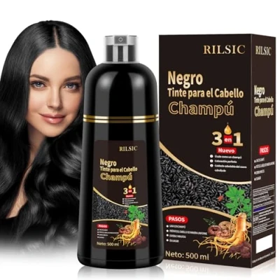 Imagen de Black Hair Dye Shampoo 3 en 1,Shampoo Tinte Negro para Cabello, Champú Cabello Instantáneo Champu Colorante Hombre y Mujer(500ml Negro)