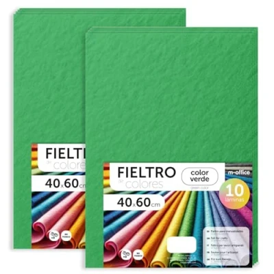 Imagen de m office Fieltro para Manualidades, de Colores, Suave y Flexible, Material Costura, Telas Patchwork, Ideal proyectos DIY, artesanía o decoración, 40x60cm (verde, 20 uds)