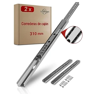 Imagen de LouMaxx Set de 2 correderas Bolas (1 par) Guías para cajones 310 mm 17 ranura carriles sistema alta calidad