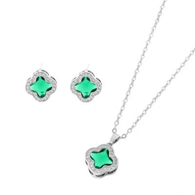 Imagen de AOWVUTS Conjunto de Joyas Trébol Cuatro Hojas, Juego Colgantes Hoja Trébol, Crystal Ajustable Moda Simple Joyería Collar Pendientes Set para Mujer Niñas (verde)