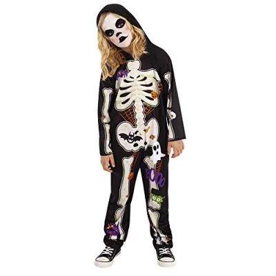 Imagen de Rubies Disfraz Esquelito Chuli para niños y niñas, Jumpsuit impreso con gorro, Unisex, Esqueleto, Skeletons Halloween, Cosplay Fiestas