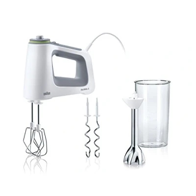 Imagen de Braun MultiMix 5 HM 5107 batidora de mano con regulación velocidad continua, incluye batidor, gancho para amasar, y vaso medidor 600 ml, color blanco