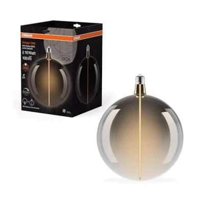 Imagen de OSRAM Vintage 1906 Big Globe es una lámpara decorativa con tecnología de imán filamento LED. Ofrece 4,8 W,1800K, E27, cristal ahumado, 200 mm diámetro, reproducción cromática CRI 80.
