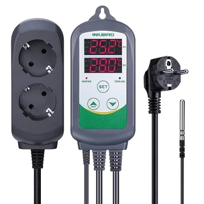 Imagen de Inkbird ITC 308 Termostato Digital 2 Relés Control la Temperatura Rango del Calefacción y Refrigeración para Fabricación de Cerveza, Incubadoras Reptiles, Acuarios