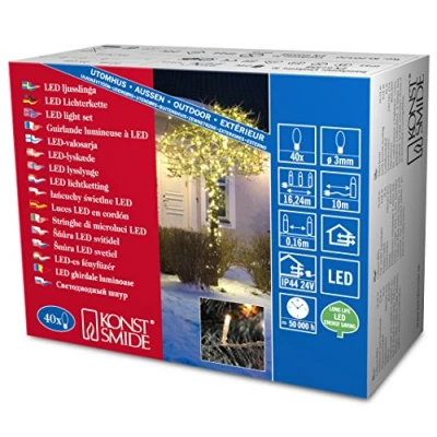 Imagen de Konstsmide 3610 500 Guirnalda de Micro led para el árbol Navidad (40 diodos Multicolores, Transformador Exterior 24 V, Cable Negro)