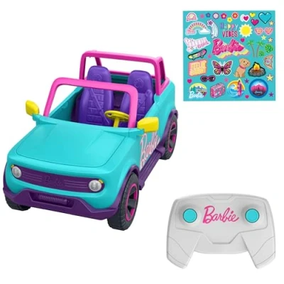 Imagen de Hot Wheels RC Barbie SUV radiocontrol Coche de Juguete teledirigido con Mando para muñecas y Pegatinas, +5 años (Mattel HTP53)