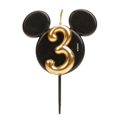 Imagen de dekora Vela de Cumpleaños Mickey Mouse Velas Disney Cera Parafina sin Fragancia para Niños con Orejas Negro y Dorado Tamaño 8,5 cm Número 3