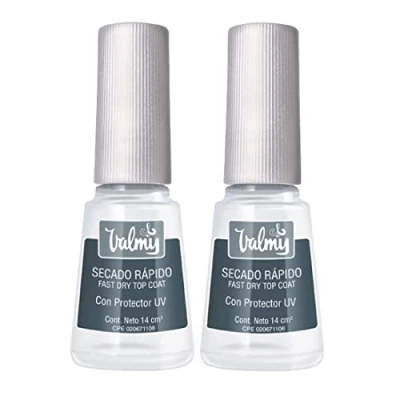 Imagen de Valmy, Pack de Dos Esmalte Secado Rápido, Uñas Top Coat para Brillo y Protección (14 ml Cada Unidad)