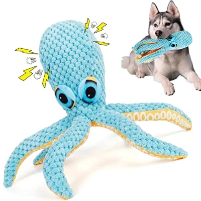 Imagen de VLEDARLING Juguete para Perros chirriantes, Chirriante Interactivo Cachorros Pequeños Medianos, Juguetes Pulpo, Perro Peluche, Masticar