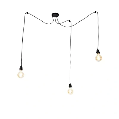 Imagen de QAZQA Moderno Lámpara colgante industrial negra 3 luces Cava Acero Redonda/Alargada Adecuado para LED Max. x 60 Watt