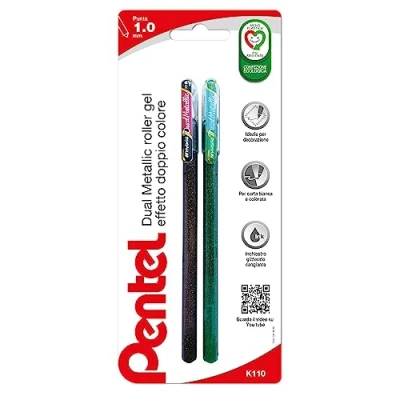Imagen de Pentel K110 Hybrid Dual Metallic 1pcs Negro+Rojo Metálico / Verde+Azul